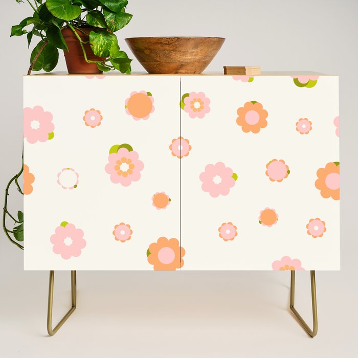 Peach Pink And Orange Flowers Pattern Credenza