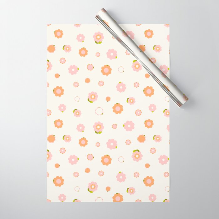Peach Pink And Orange Flowers Pattern Wrapping Paper