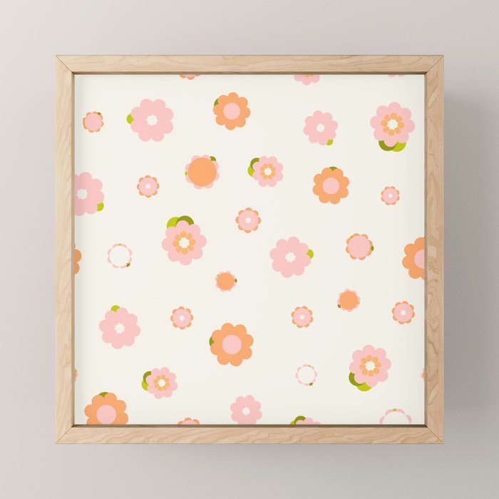 Peach Pink And Orange Flowers Pattern Mini Art Print