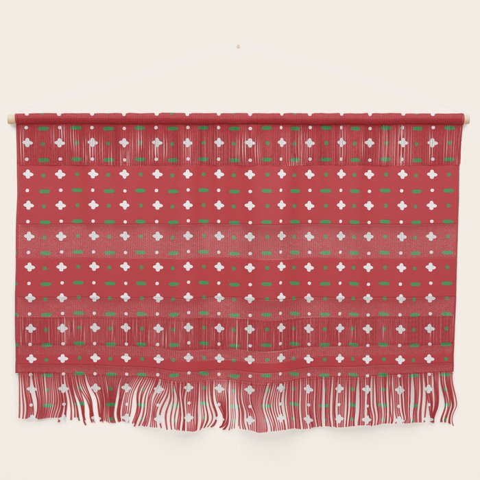 Christmas Vector Green And White Horizontal And Vertical Stitches Aligned On Red Background Seamless Wall Hanging