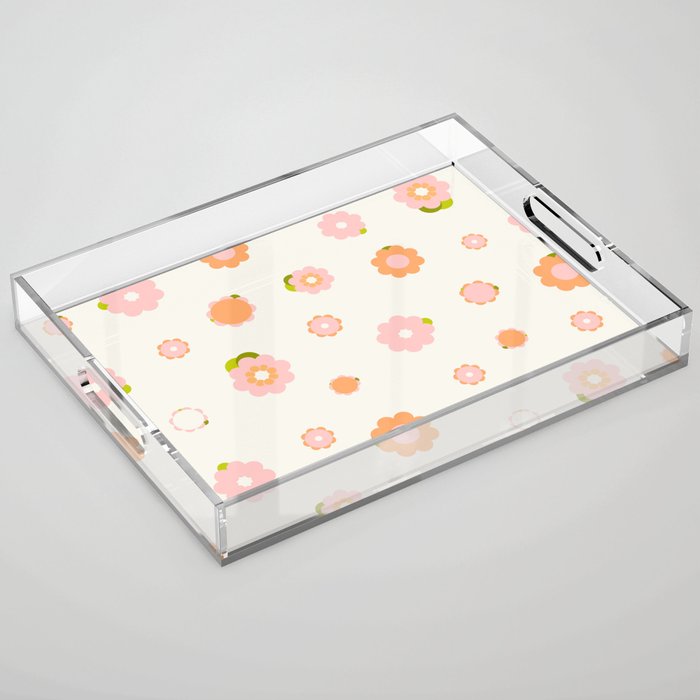 Peach Pink And Orange Flowers Pattern Acrylic Tray
