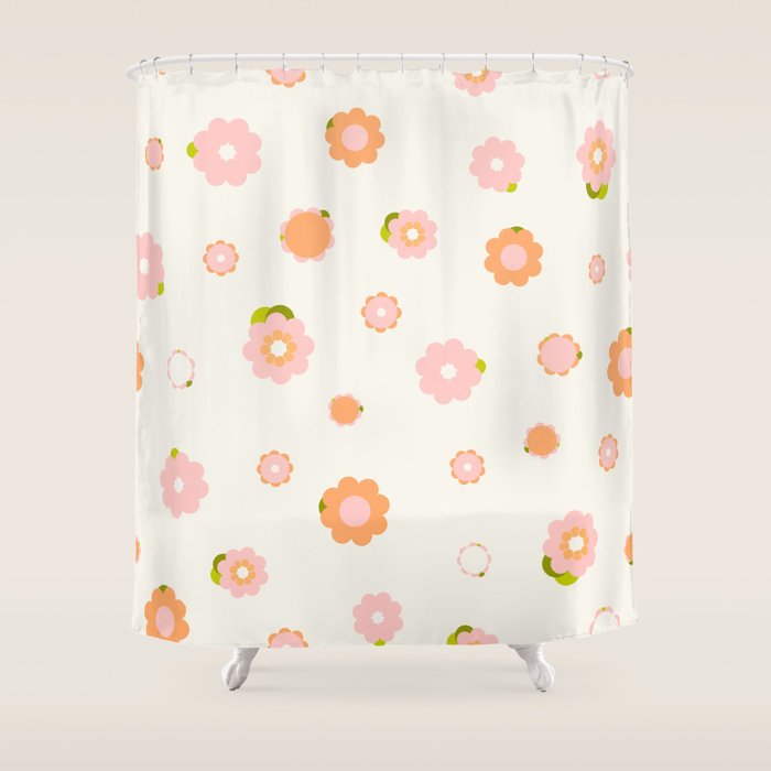 Peach Pink And Orange Flowers Pattern Shower Curtain