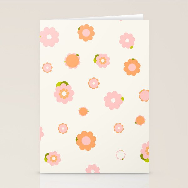 Peach Pink And Orange Flowers Pattern Stationery Card