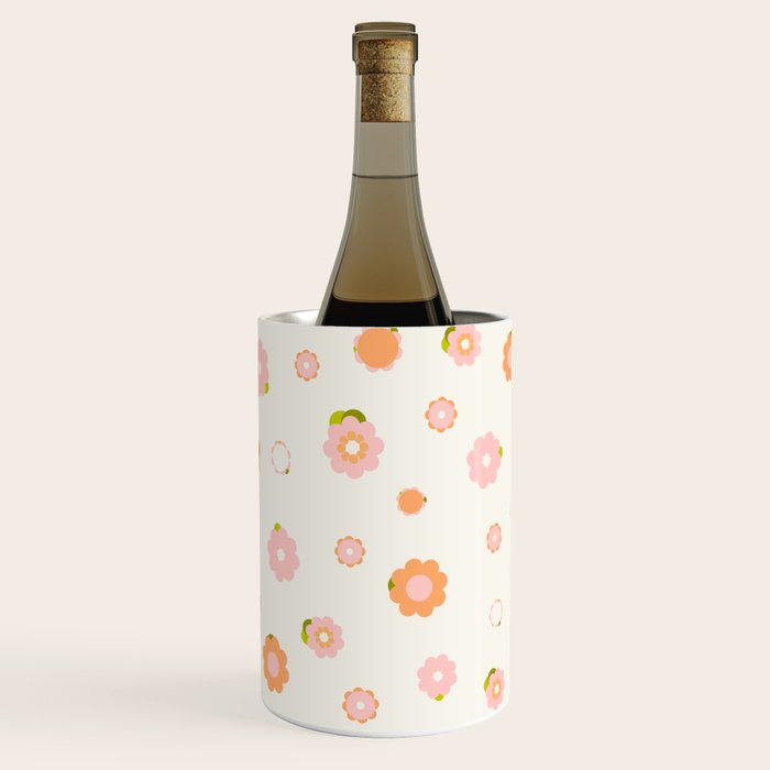 Peach Pink And Orange Flowers Pattern Wine Chiller