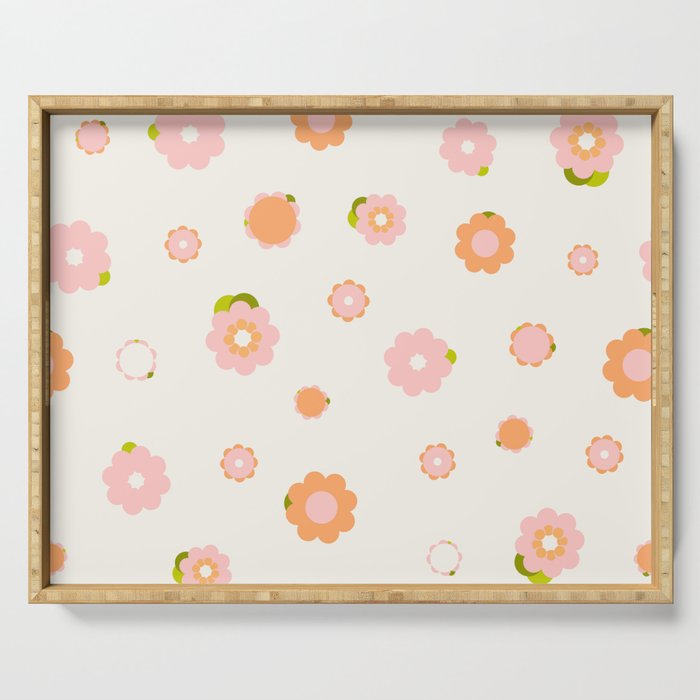 Peach Pink And Orange Flowers Pattern Serving Tray