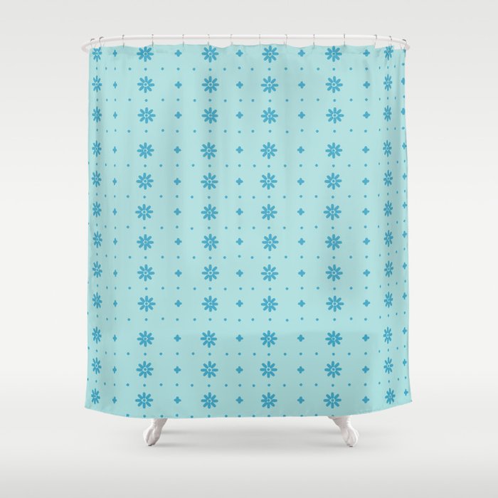 Christmas Snowflake Vector With Simple Modern Blue Stitches On Light Blue Pattern Shower Curtain