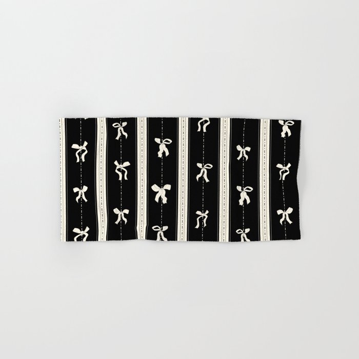 Coquette Beige Bows On A Black And Beige Stripes Background Pattern Bath Towel