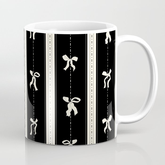 Coquette Beige Bows On A Black And Beige Stripes Background Pattern Coffee Mug