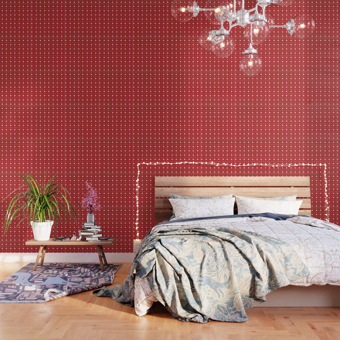 Christmas Vector Green And White Horizontal And Vertical Stitches Aligned On Red Background Seamless Wallpaper