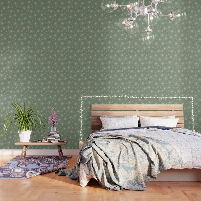 Make A Wish Dandelion Pattern In Sage Green & Peach Wallpaper