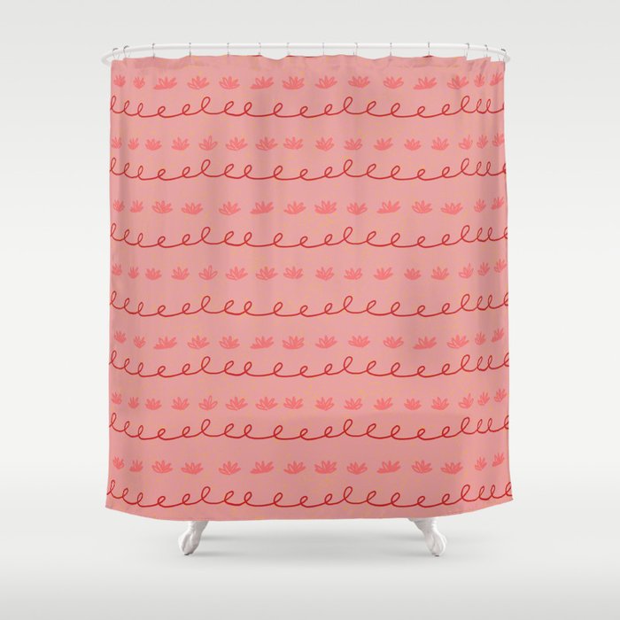 Abstract Cookie Pattern Doodle In Red & Peach Pink Shower Curtain