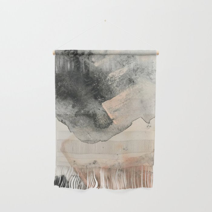 Peace And Quiet [2]: A Pretty, Minimal Abstract Piece In Gray And Peach By Alyssa Hamilton Art Wall Hanging
