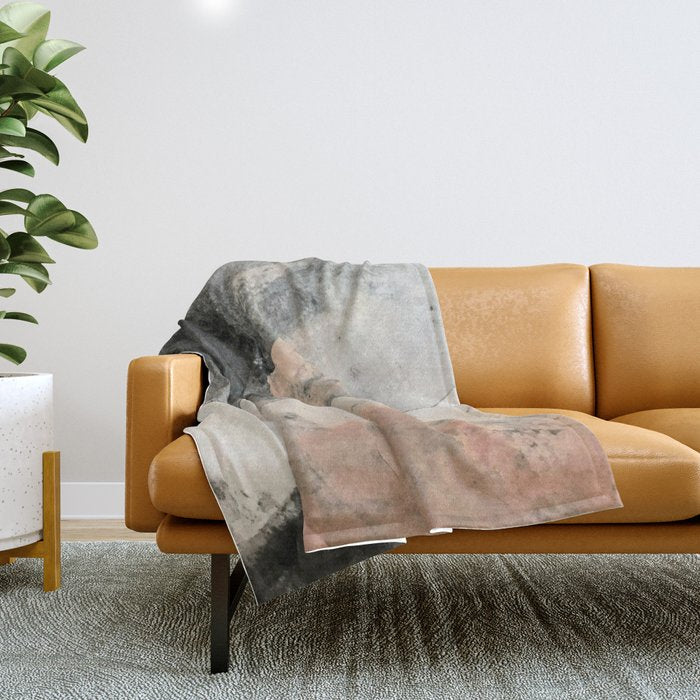 Peace And Quiet [2]: A Pretty, Minimal Abstract Piece In Gray And Peach By Alyssa Hamilton Art Throw Blanket