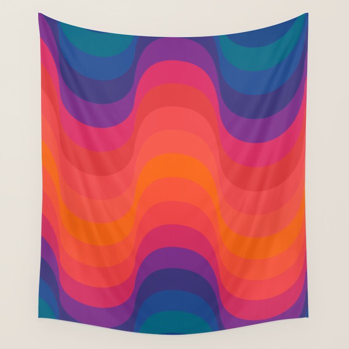 Retro Sacred Geometry | 80s Wavy Vibe Wall Tapestry