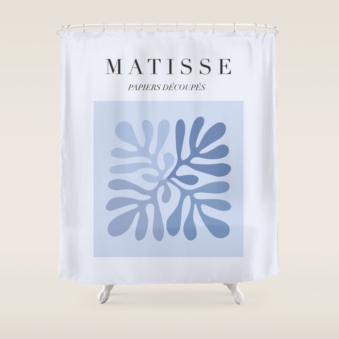 Blue Matisse Exhibition Poster - Light Blue Henri Matisse Cut Outs Vintage Poster Matisse Shower Curtain