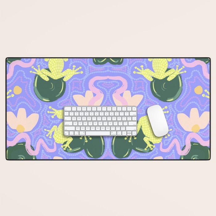 Feeling Froggy Periwinkle Blue Pattern Desk Mat