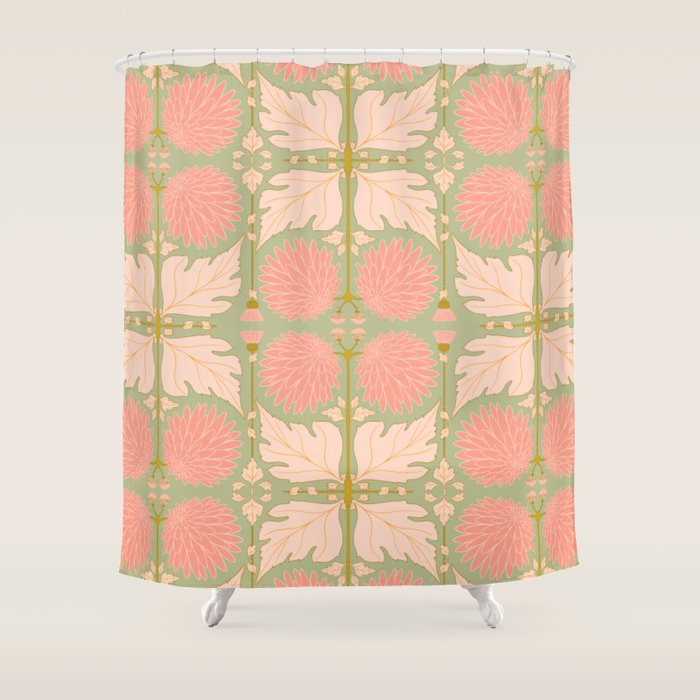 Art Nouveau Bohemian Peach Floral Botanical Shower Curtain
