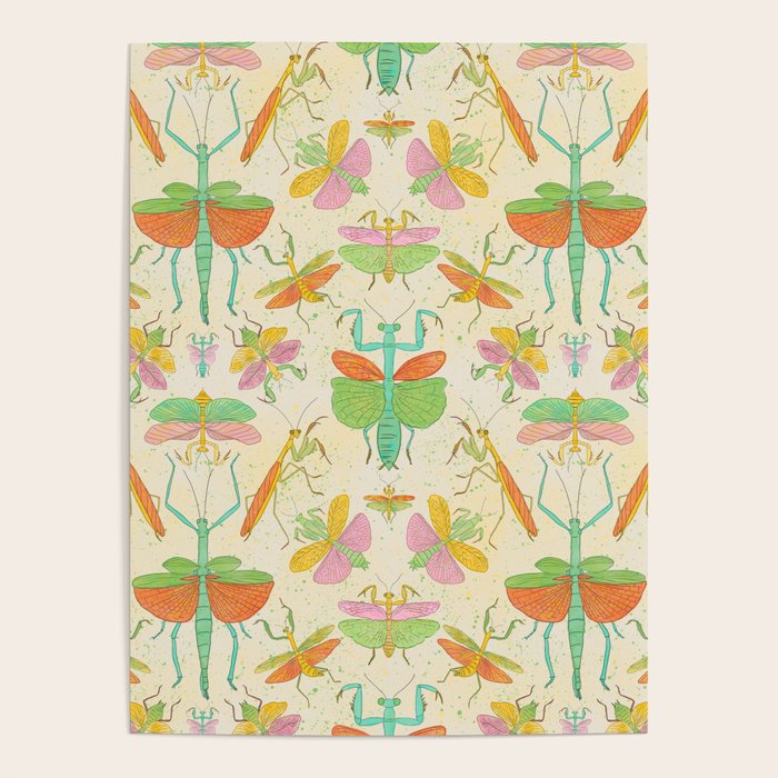 Whimsical Praying Mantis Retro Colors Poster