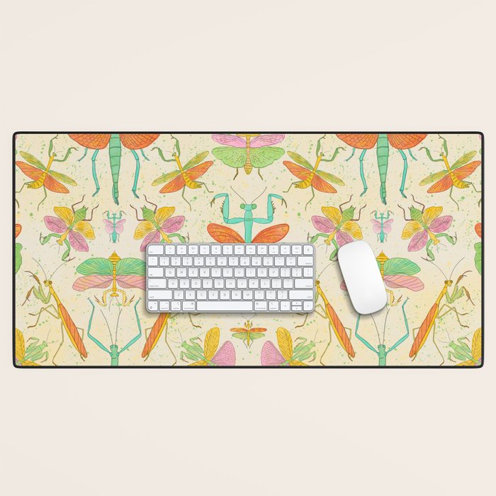 Whimsical Praying Mantis Retro Colors  Desk Mat