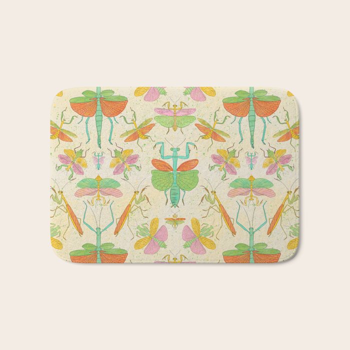 Whimsical Praying Mantis Retro Colors  Bath Mat