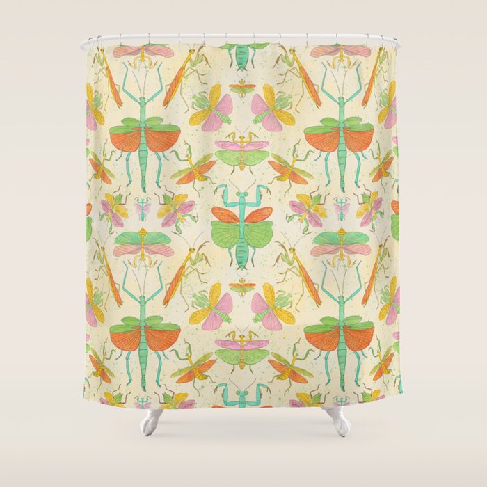 Whimsical Praying Mantis Retro Colors  Shower Curtain