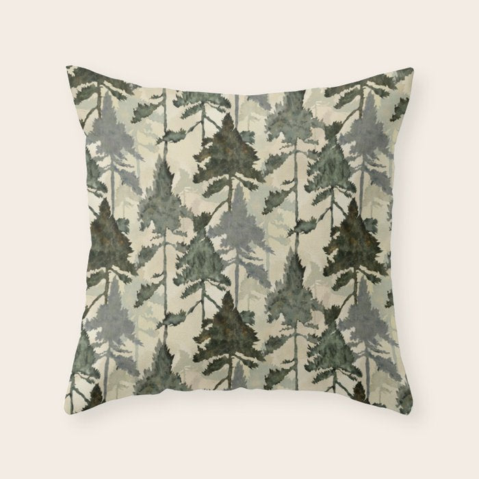 Enchanted Watercolor Pine Forest Throw Pillow