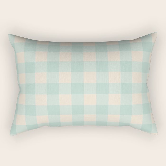 Retro Green Blue Gingham Rectangular Pillow