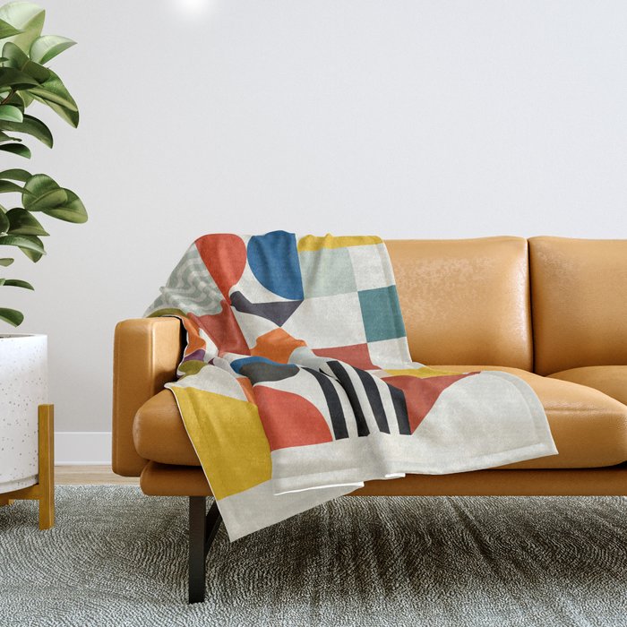 Mid Century Retro Shapes Geometric Throw Blanket