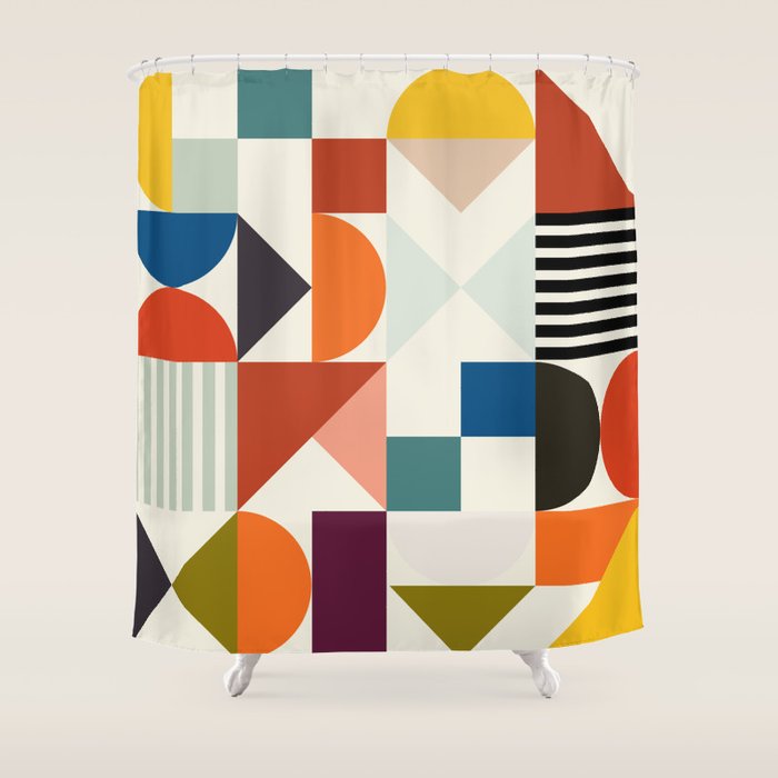Mid Century Retro Shapes Geometric Shower Curtain