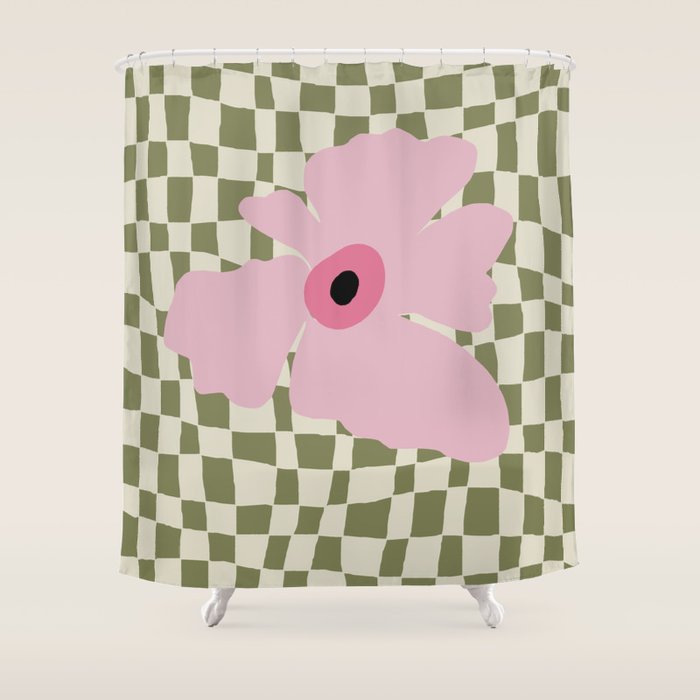 Minimal Checkered Flower  Shower Curtain