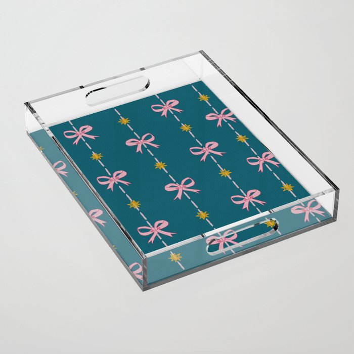 Cute Hair Bows & Stars In Teal & Pink Acrylic Tray