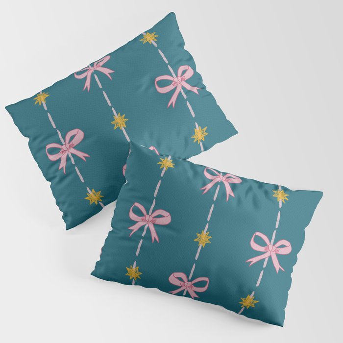 Cute Hair Bows & Stars In Teal & Pink Pillow Sham