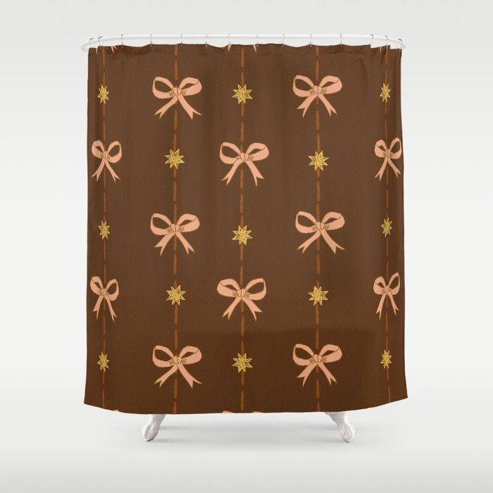 Cute Hair Bows And Stars In Brown And Peach Shower Curtain