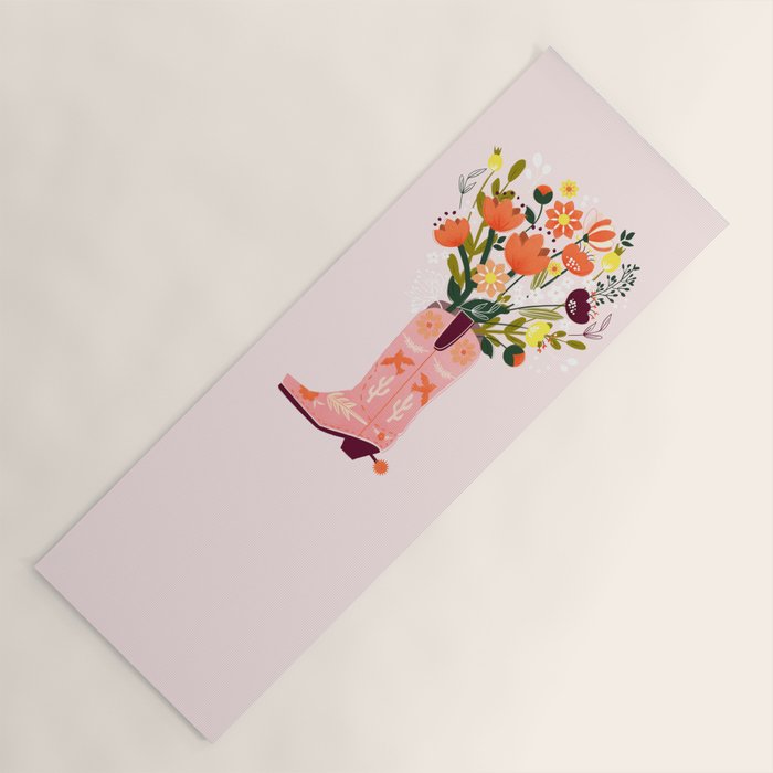Pink Cowboy Boot And Wild Flower Bouquet Yoga Mat