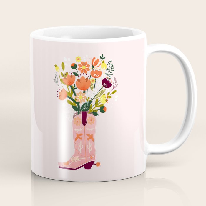 Pink Cowboy Boot And Wild Flower Bouquet Coffee Mug