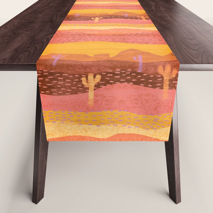 Vintage Western Desert Landscape In Golden Sunrise & Peach Table Runner