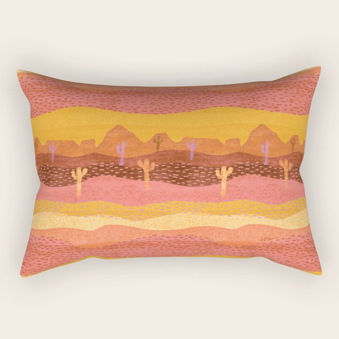 Vintage Western Desert Landscape In Golden Sunrise & Peach Rectangular Pillow