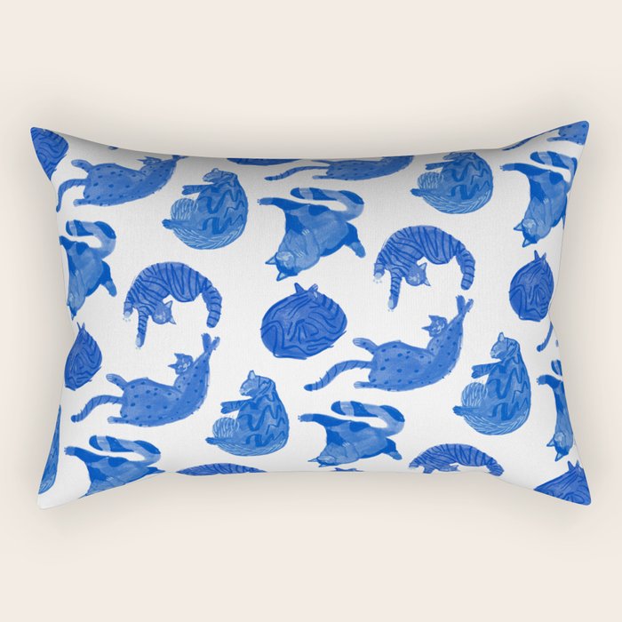 Sleepy Cozy Kitty Cats In Royal Blue & White Rectangular Pillow