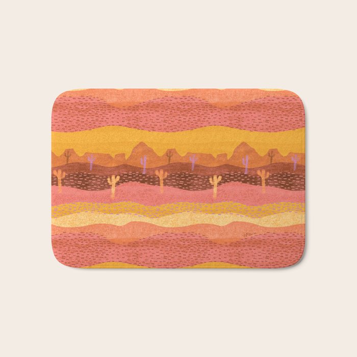 Vintage Western Desert Landscape In Golden Sunrise & Peach Bath Mat