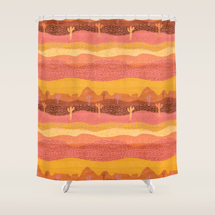 Vintage Western Desert Landscape In Golden Sunrise & Peach Shower Curtain