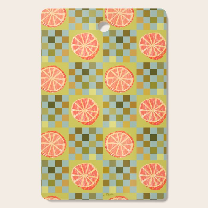 Checkered Citrus Fruit In Sage & Orange Cutting Board
