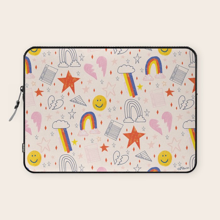 Happy Smiley Face & Retro Rainbows In Dusty Pink Laptop Sleeve