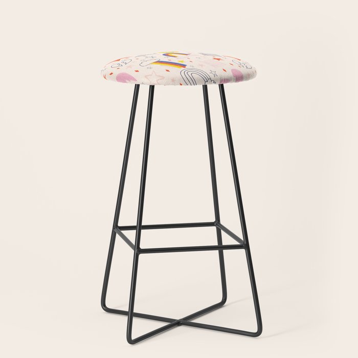 Happy Smiley Face & Retro Rainbows In Dusty Pink Stool