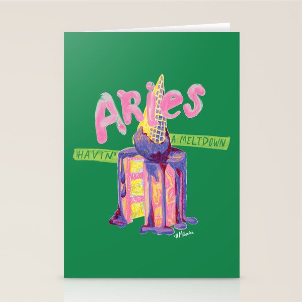 Aries Dessert In Kelly Green & Pink Stationery Card