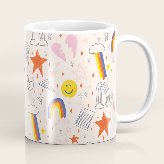 Happy Smiley Face & Retro Rainbows In Dusty Pink Coffee Mug