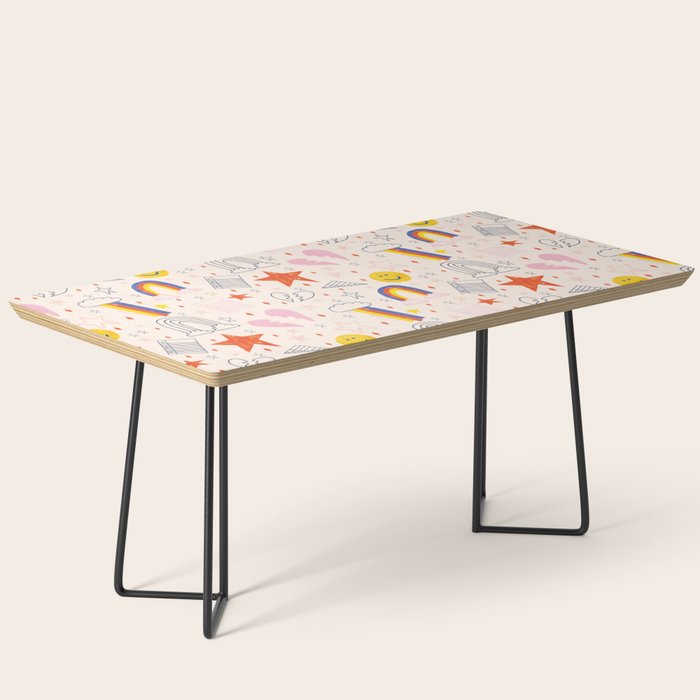 Happy Smiley Face & Retro Rainbows In Dusty Pink Coffee Table
