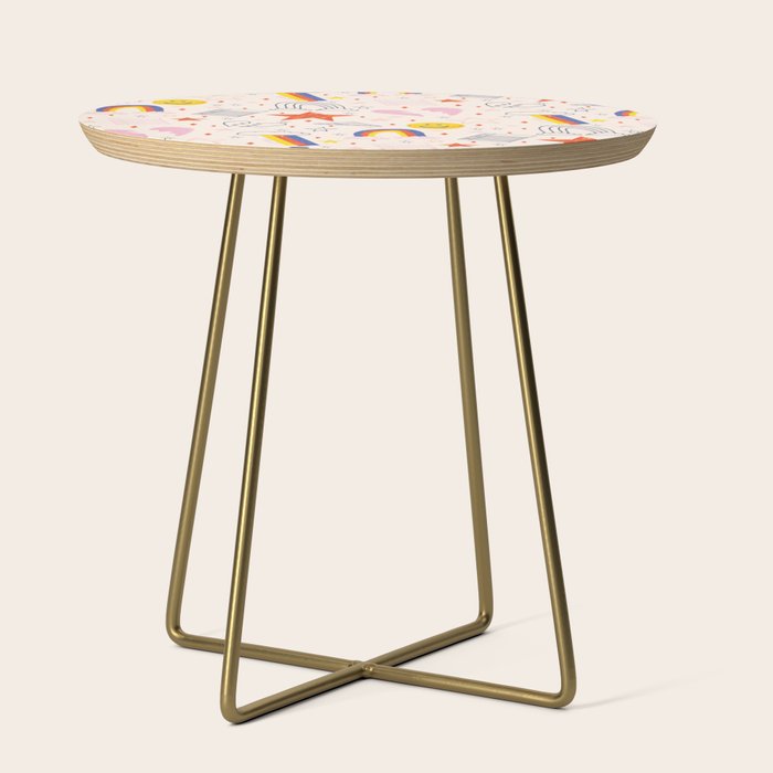 Happy Smiley Face & Retro Rainbows In Dusty Pink Side Table