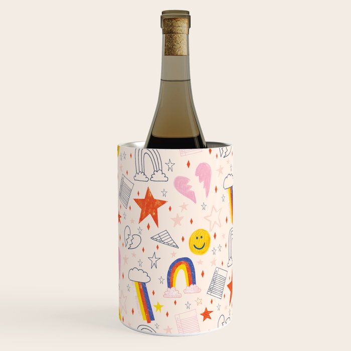 Happy Smiley Face & Retro Rainbows In Dusty Pink Wine Chiller