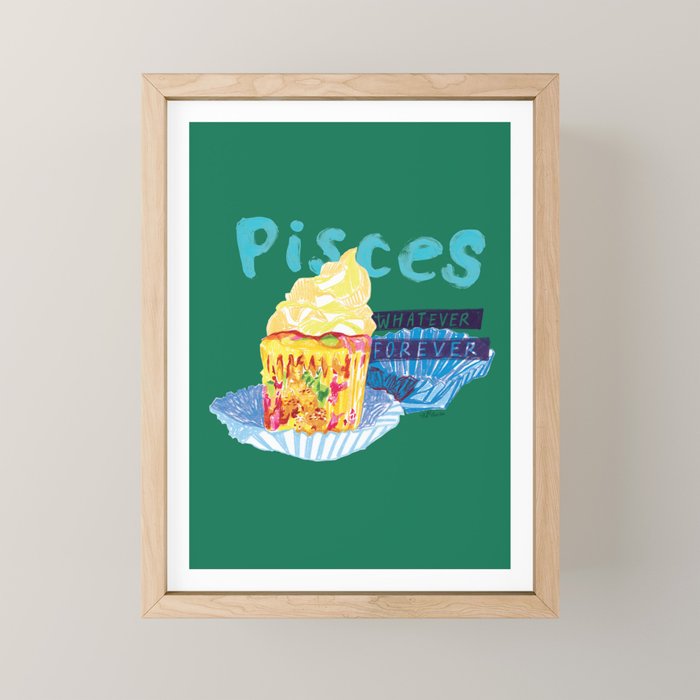 Pisces Chill Vibes In Chive Green | Zodiac Series  Mini Art Print
