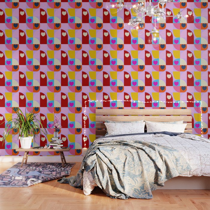 V-Day Hearts Mid Century Modern Wallpaper